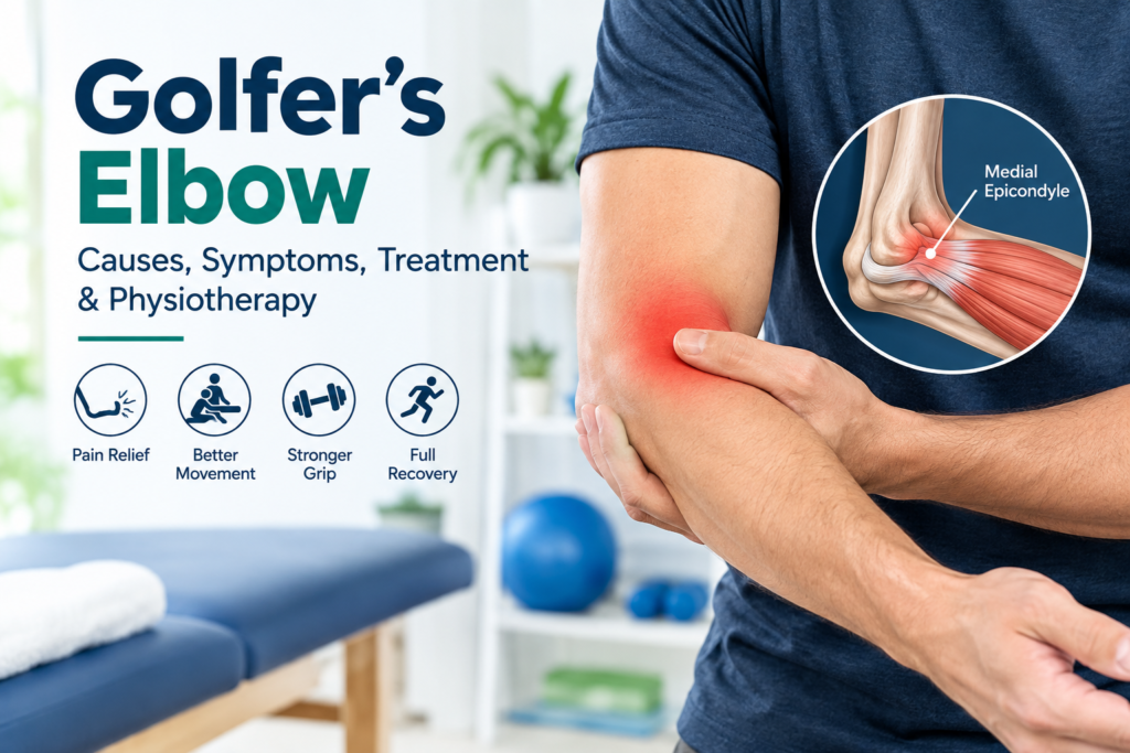 Golfer's elbow physiotherapy exercise for elbow pain